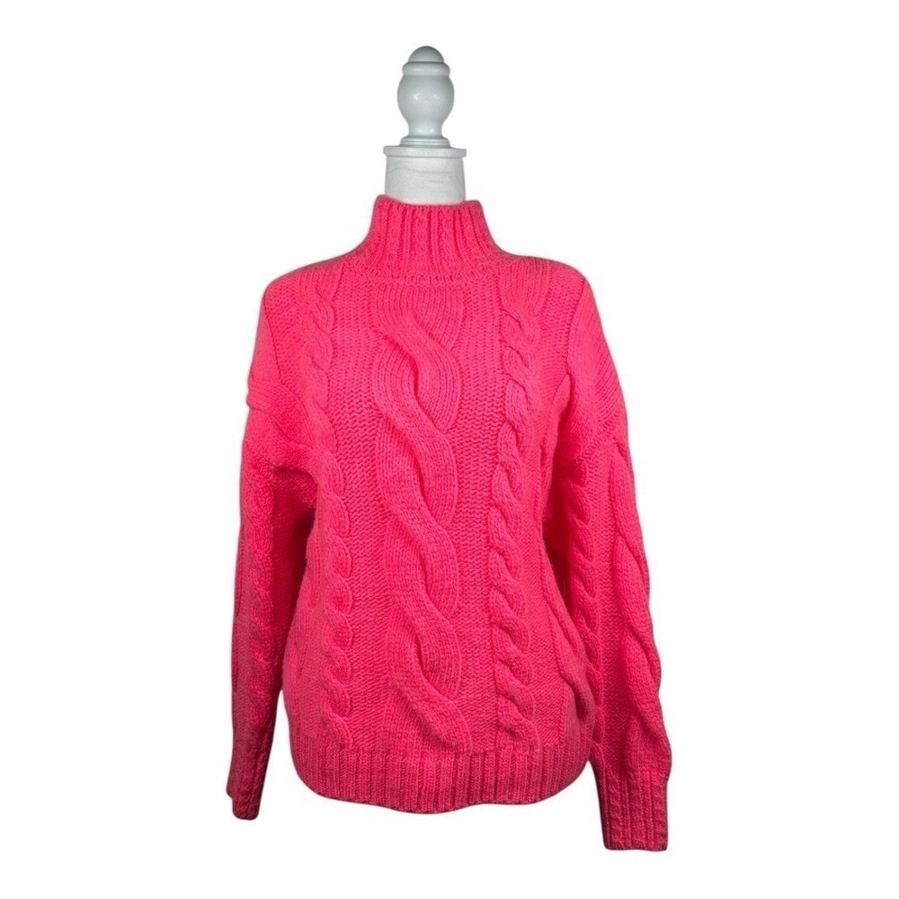 Anthropologie Long Sleeve Wool Blend Bright Pink Cable Knit Sweater Size XS